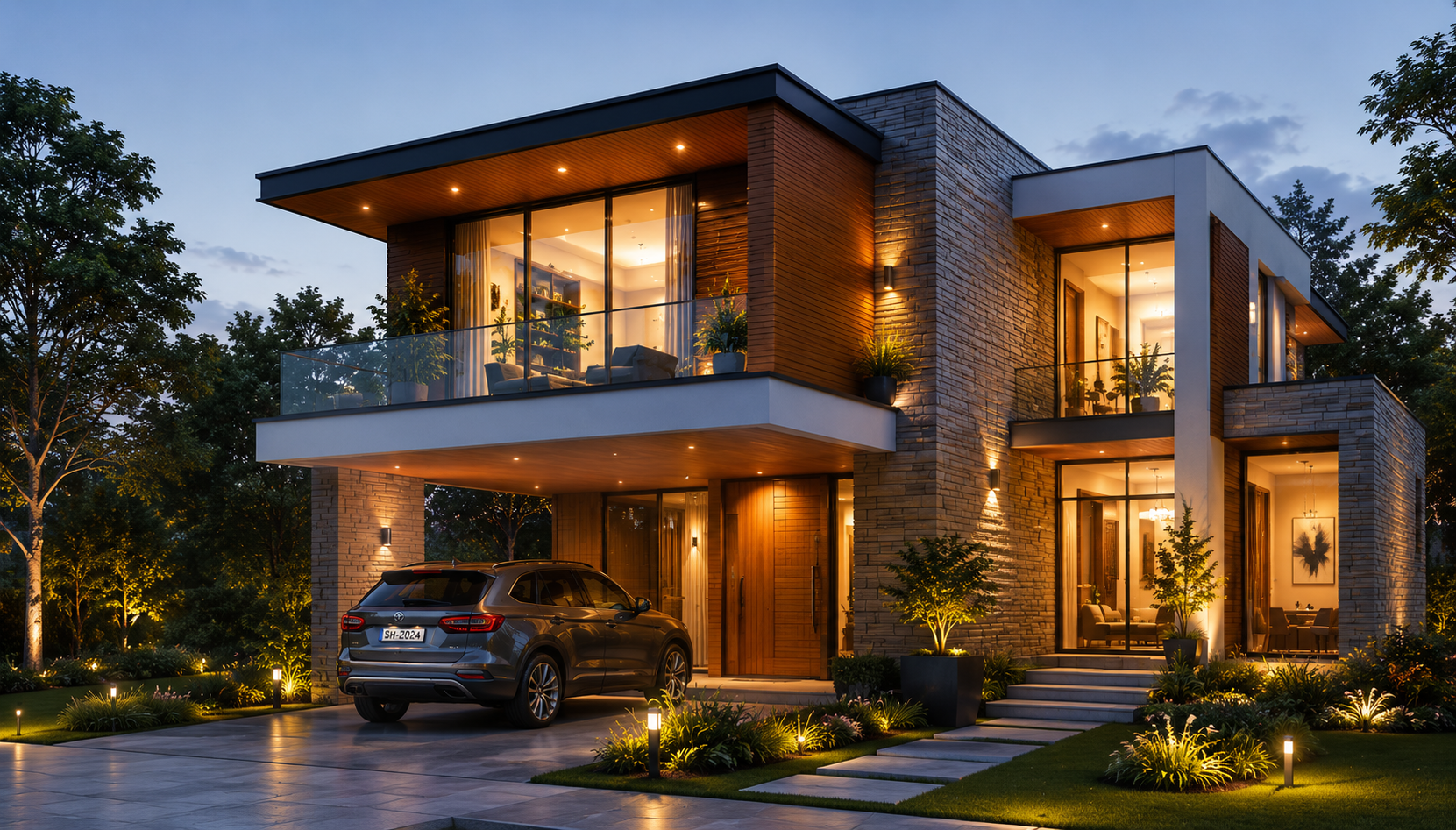 Modern Indian home at dusk